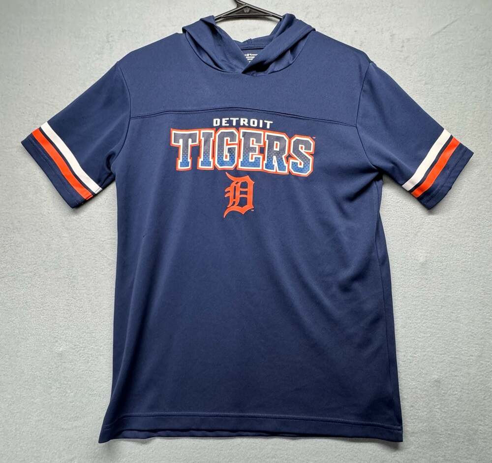 MLB Detroit Tigers Youth Short Sleeve Hooded Performance T XL 14/16